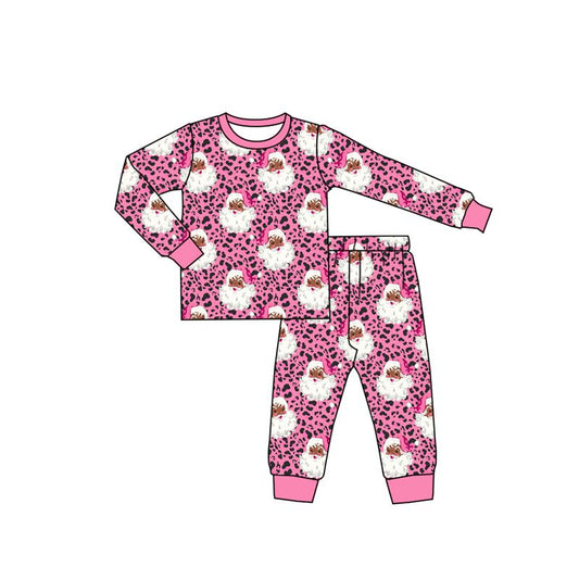 ( Moq 5 ) Preorder Baby Girls Kids Christmas Santa Leopard Shirt Pants Set Pajamas Clothes