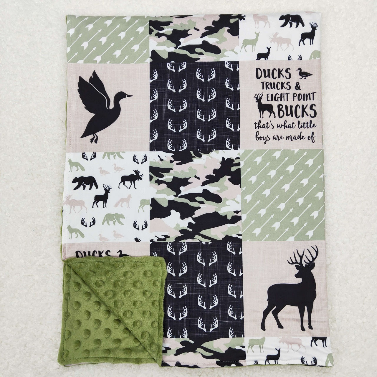 BL0071 Baby Kids Duck Deer Green Hunting Blanket