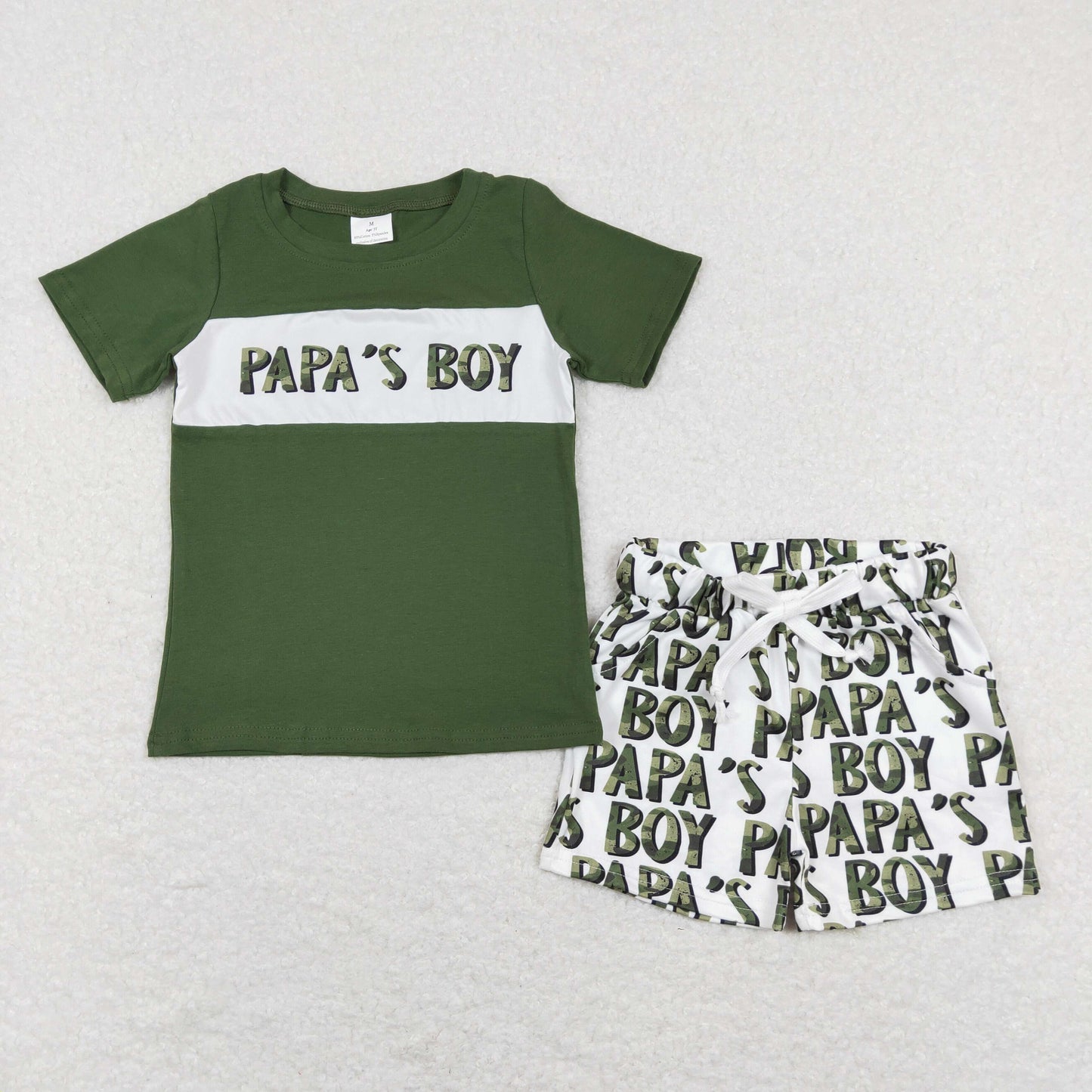 BSSO0512 Baby Kids Short Sleeves Papa's Boy Shirt Pocket Shorts Set