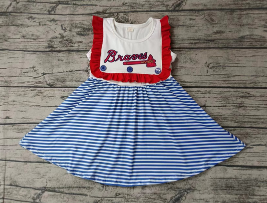 Baby Girl Short Sleeves Blue Stripes Team Dress