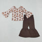 Baby Girls Kids Long Sleeves Footballs Bows Tops Brown Bell Bottom Pants Team Set RTS