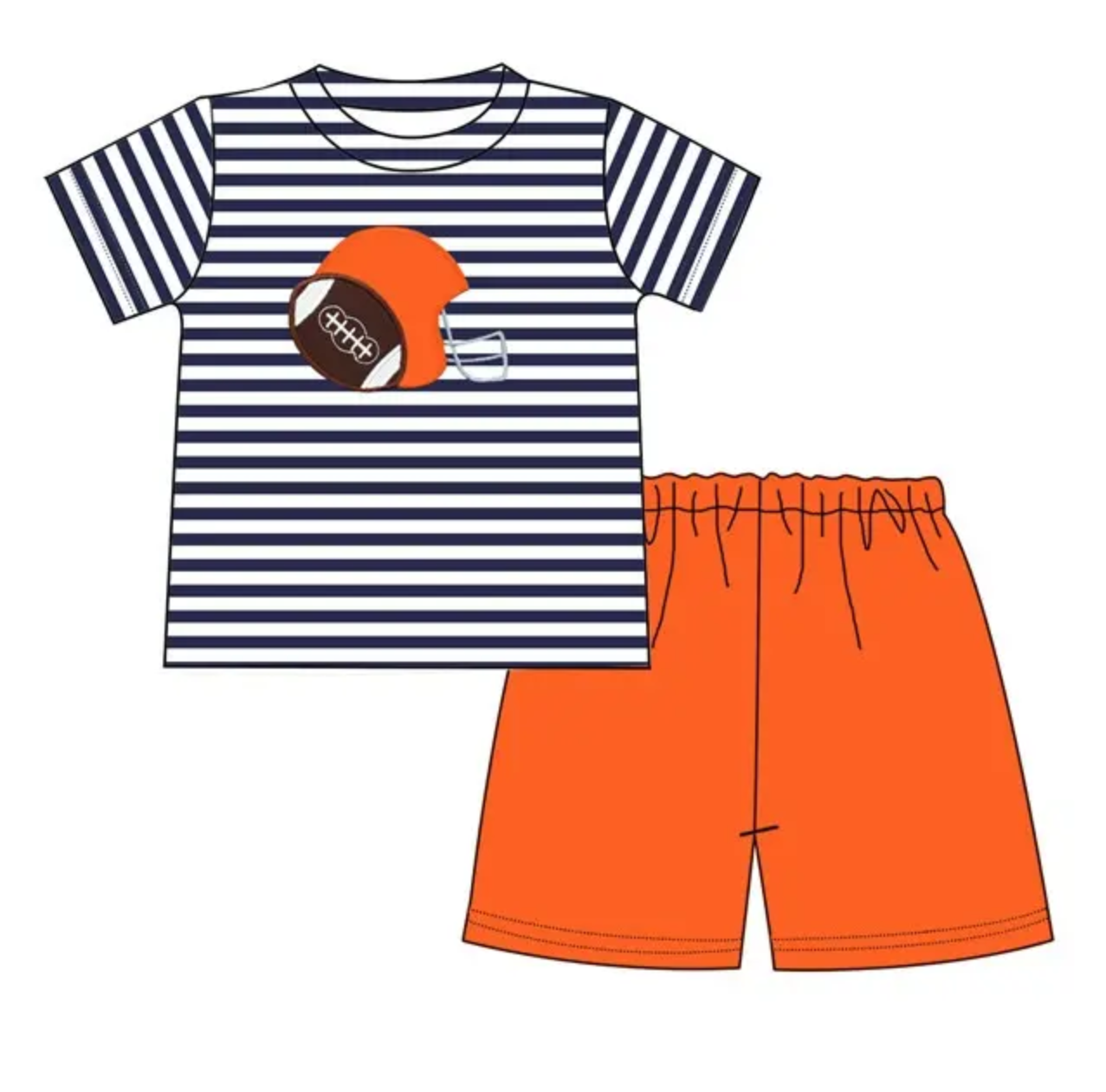 Moq 5 Baby Boy Short Sleeves Football Stripes Shirt Orange Shorts Summer Set