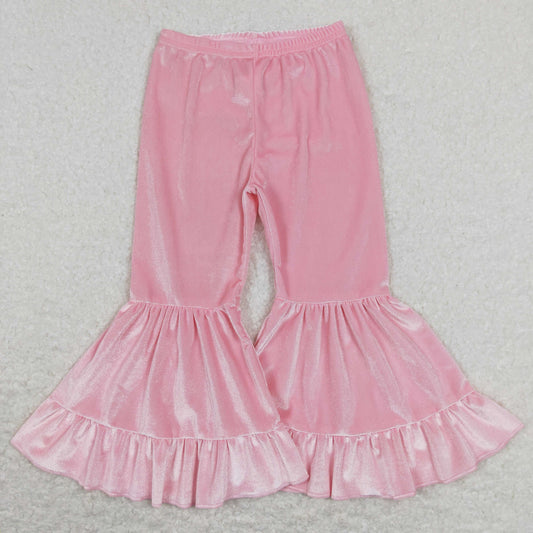 P0416 Baby Girl Pink Velvet Bell Pants