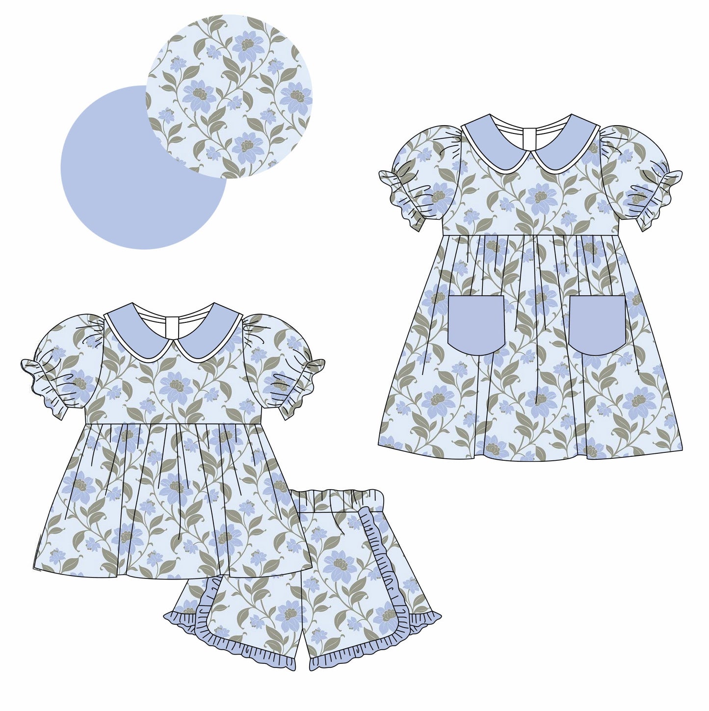 Baby Girl Blue Flower Sibling Dress Set ( Moq 5 Each Style ) 2.15