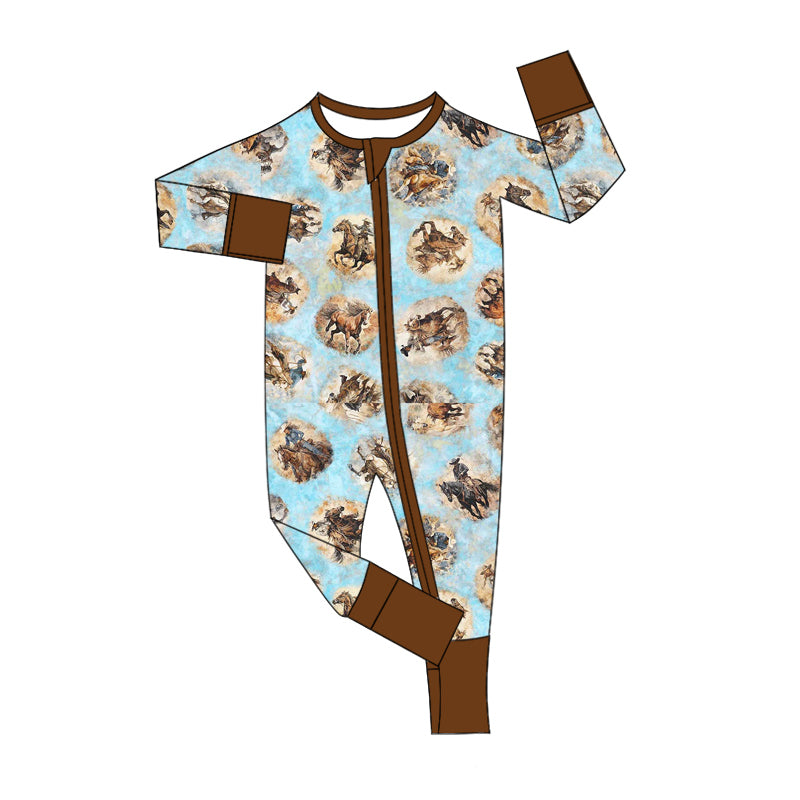 Baby Boy Infant Long Sleeves Western Rodeo Zipper Romper