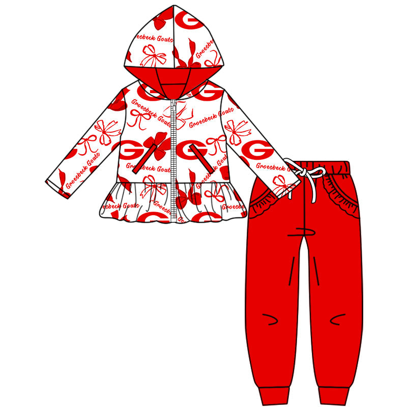 ( Moq 5 each style ) Baby Boy Girl G Team Cheer Sibling Shirt Red Bows Dress Set 8.11