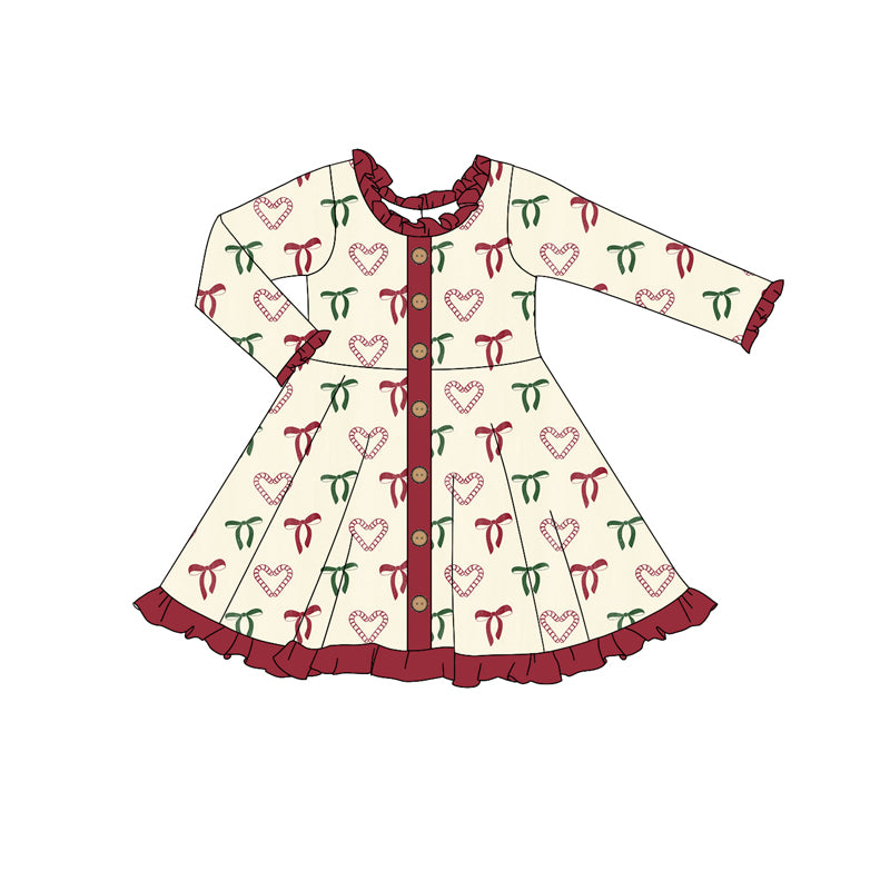 Baby Girl Long Sleeves Valentine Bows Hearts Dress