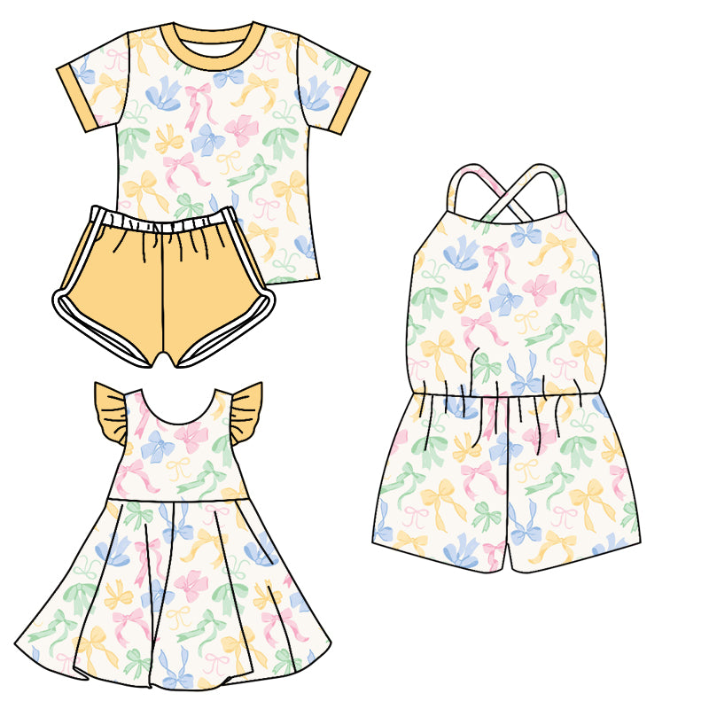 Baby Girl Summer Colorful Bows Sibling Jumpsuit Dress Set ( Moq 5 Each Style ) 3.13