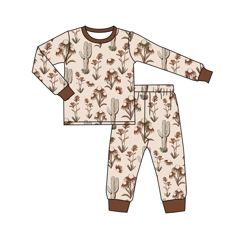 Baby Girl Long Sleeves Flower Cactus Shirt Pants Pajamas Set