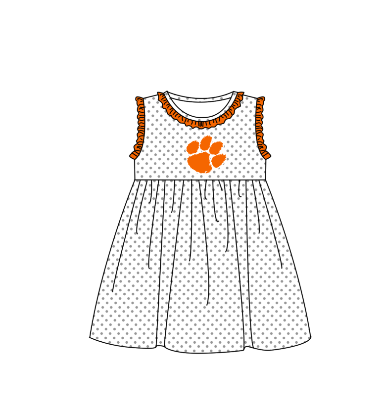 ( Moq 5 ) Baby Girls Toddler Sleeveless Dots Team Orange Ruffle Knee Length Dress