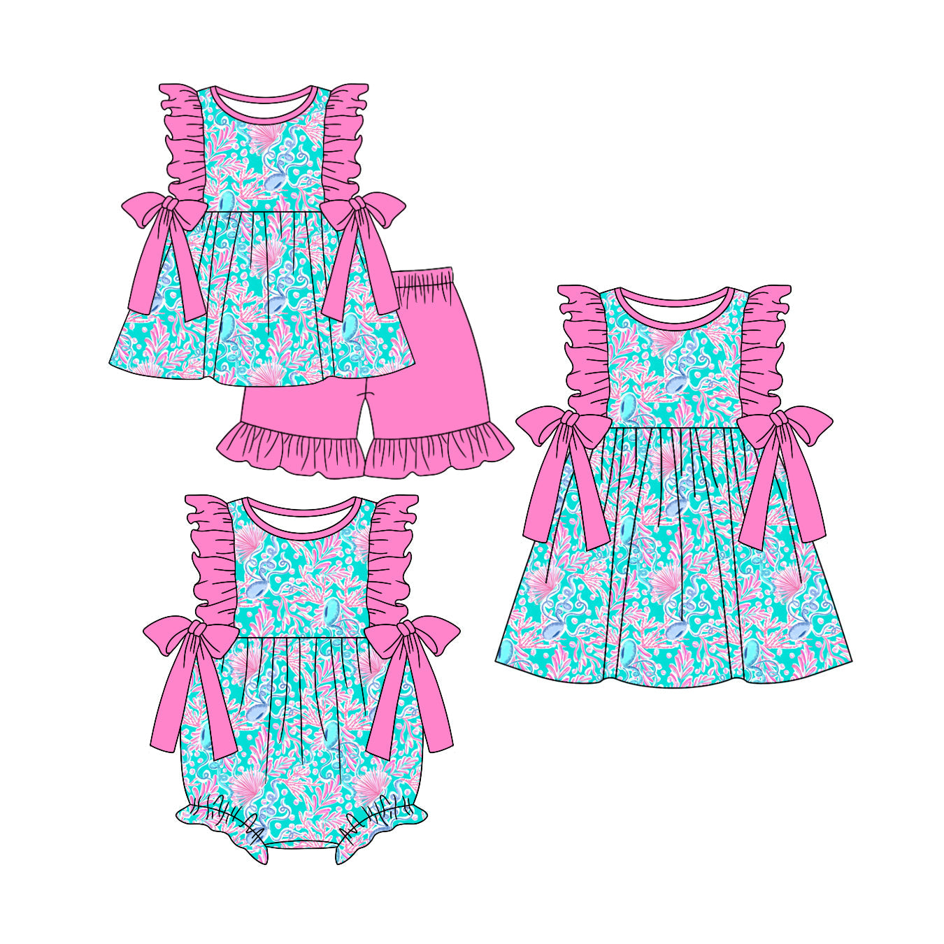 Baby Girl Short Sleeves Sea Flower Sibling Romper Dress Set ( Moq 5 Each Style ) 4.3