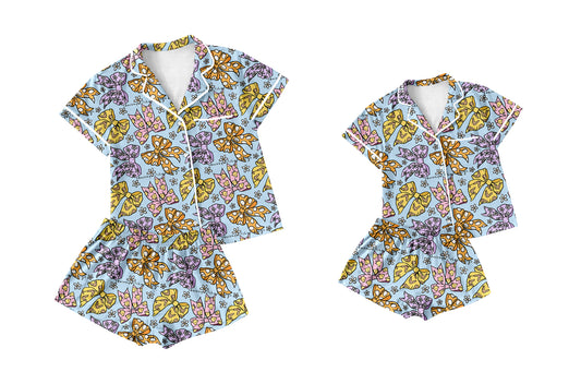 ( Moq 5 Each Style ) Baby Girl Adult Women Floral Bows Sibling Mommy And Me Family Pajamas Set