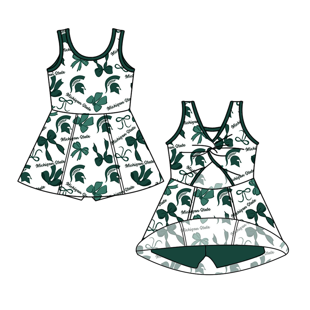 ( Moq 5 Each Style ) Baby Girls Toddler Green Bows Sibling Team Shorts Dresses Set Clothes