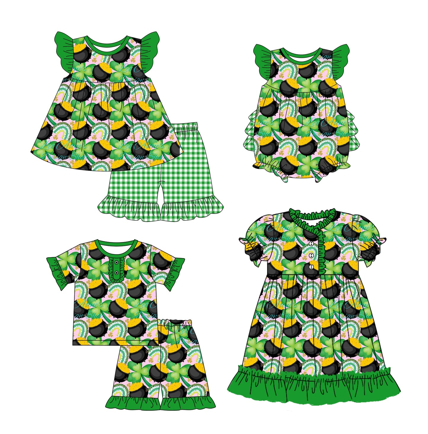 Baby Girl Short Sleeves St Patrick Sibling Romper Dress Set ( Moq 5 Each Design ) 12.12