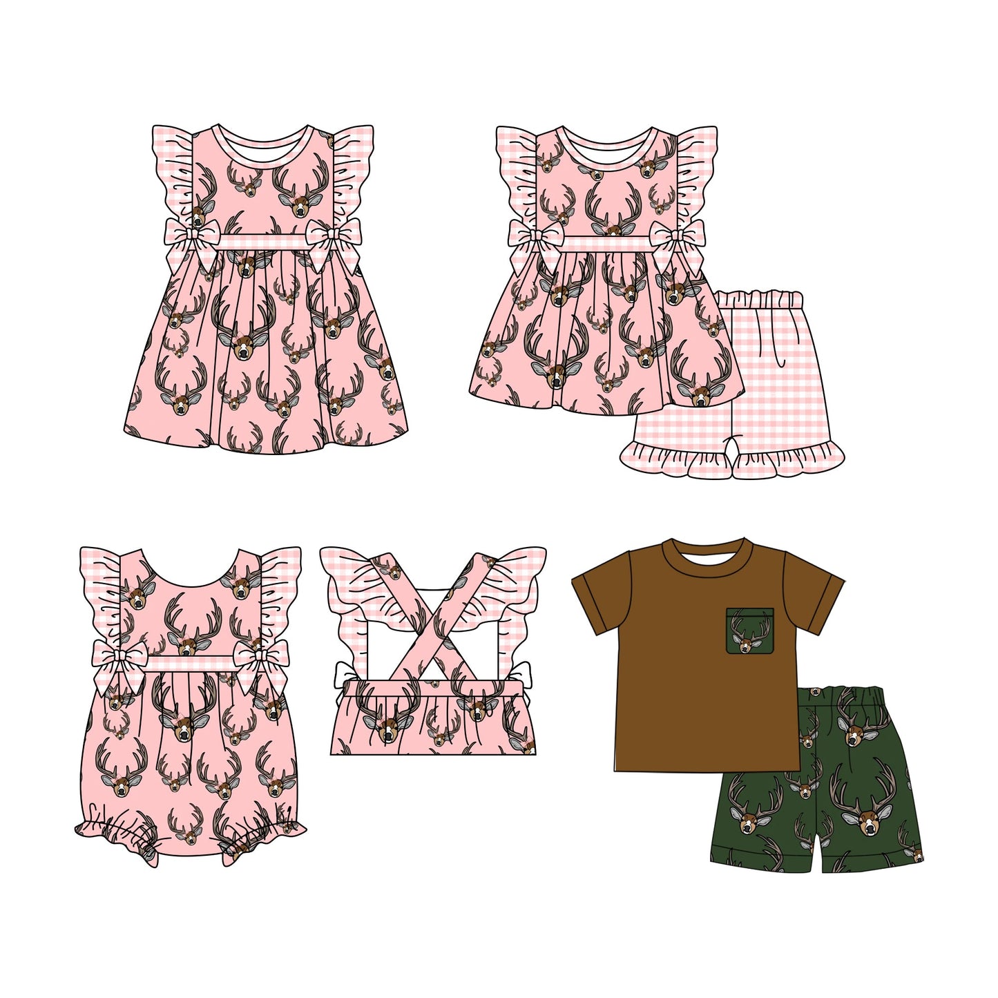 Baby Boy Girl Short Sleeves Deer Sibling Romper Dress Set ( Moq 5 Each Design ) 12.16