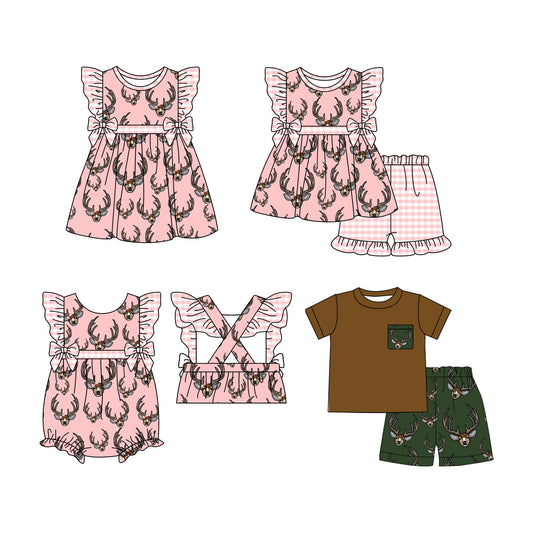 Baby Boy Girl Short Sleeves Deer Sibling Romper Dress Set ( Moq 5 Each Design ) 12.16