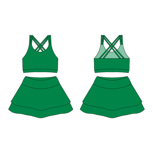 （ Moq 10 ）Baby Girl Green Strap Activity Wear Vests Tops Shorts Skirts Yoga Set