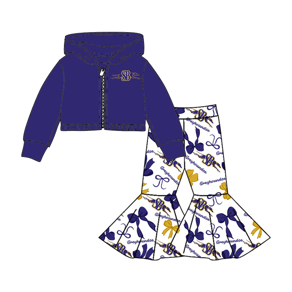 ( Moq 5 each style ) Baby Boy Girl Team Cheer Sibling Shirt Purple Bows Jumpsuit Dress Set 7.30