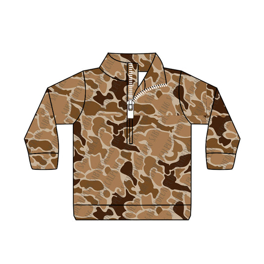 Baby Boy Kids Brown Camo Long Sleeves Zipper Shirt Tops