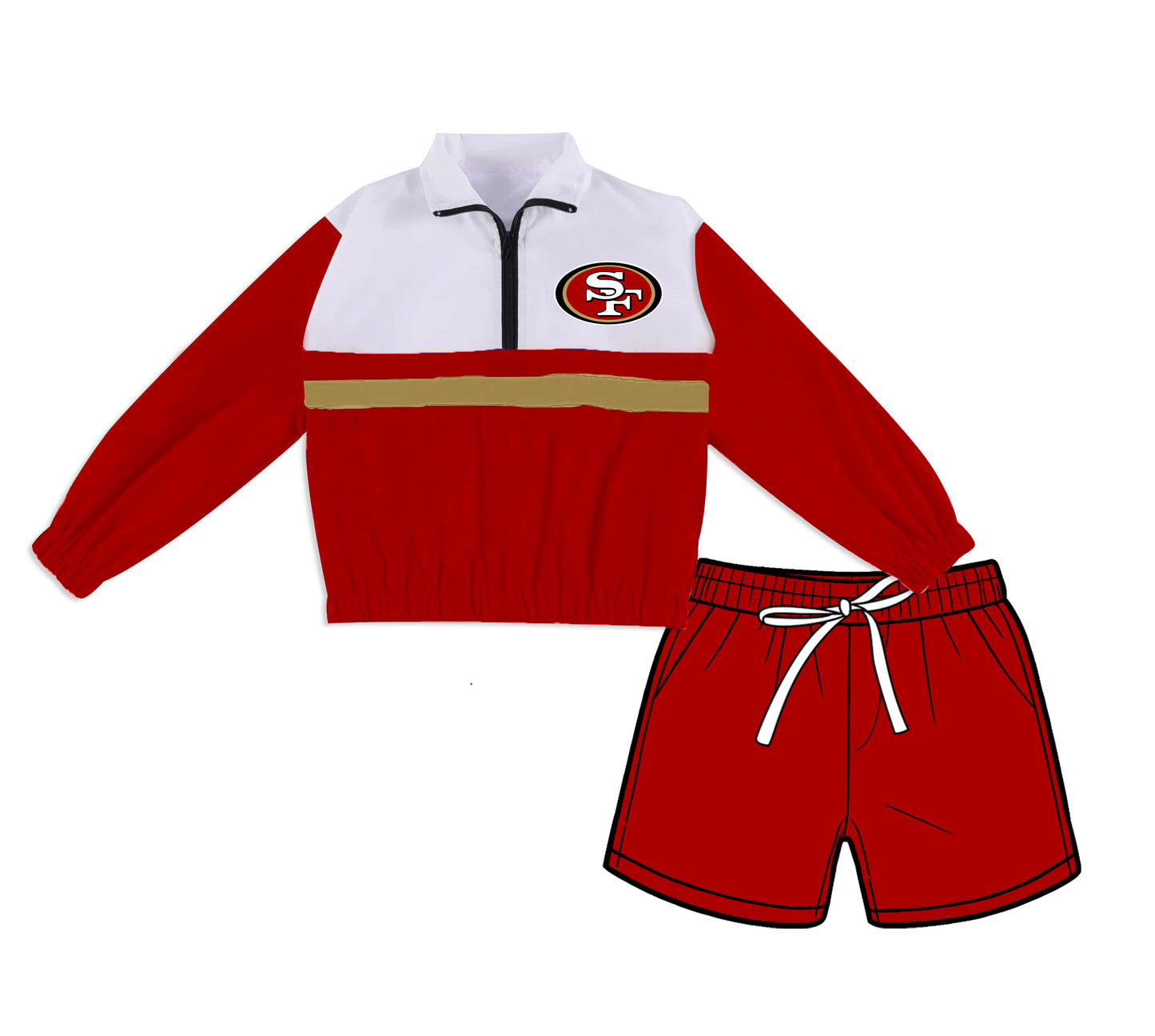 ( Moq 5 ) Baby Girls Kids Red Long Sleeves Zipper Pullover Pockets Shorts Team Set Clothes