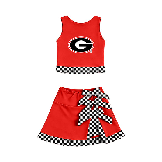 ( Moq 5 ) Baby Girls Kids Sleeveless Vest Bows Skirt Shorts Team Set Cheer Clothes