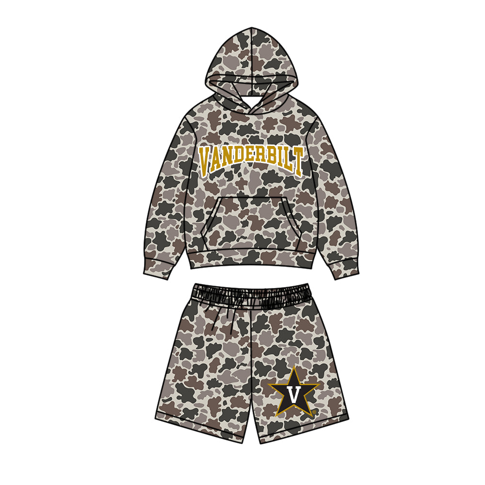 ( Moq 5 ) Baby Boys Kids Long Sleeves Hoodie Pocket Camo Shirt Shorts Team Set Clothes