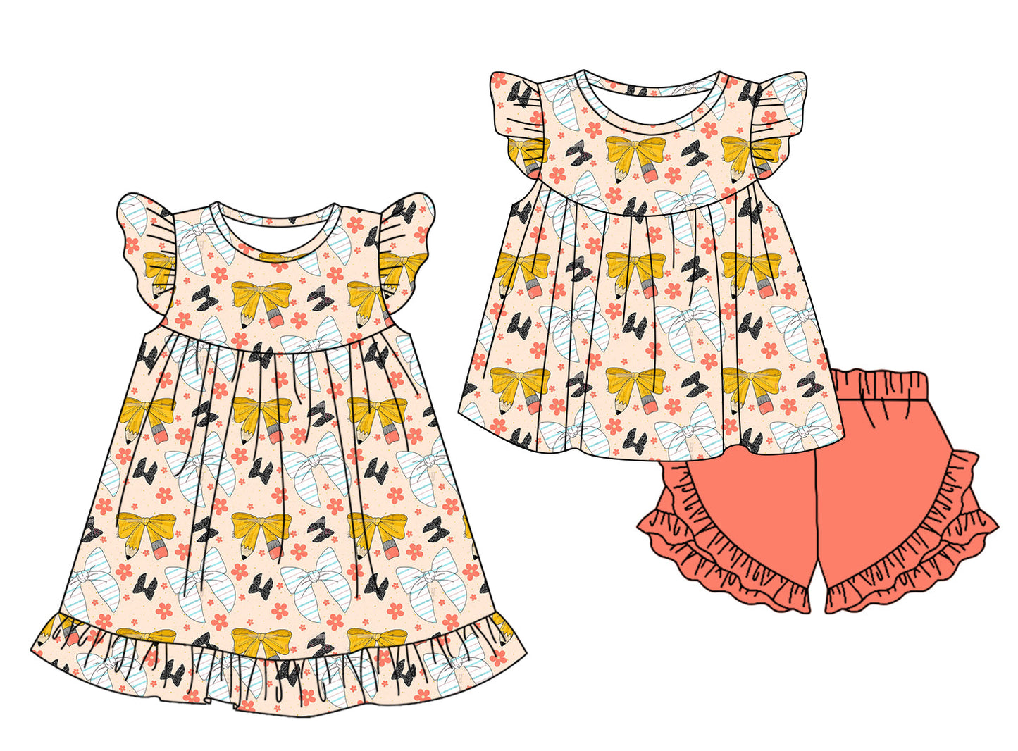 Baby Girl Bows Flower Back To School Sibling Dress Set ( Moq 5 Each Style ) 12.31