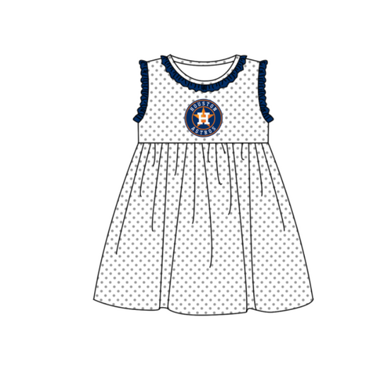( Moq 5 ) Baby Girls Toddler Sleeveless Dots Team Navy Ruffle Knee Length Dress