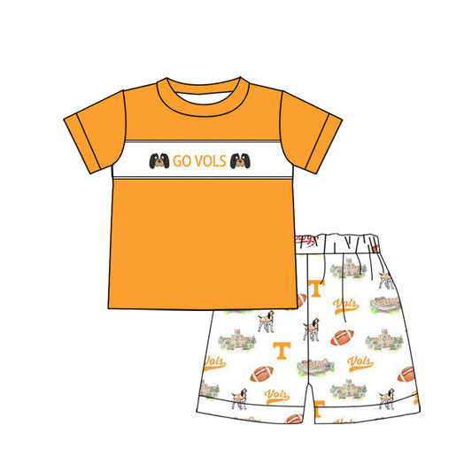 Baby Boy Yellow Short Sleeves Dogs Team Shirt Shorts Clothes Set Moq 5