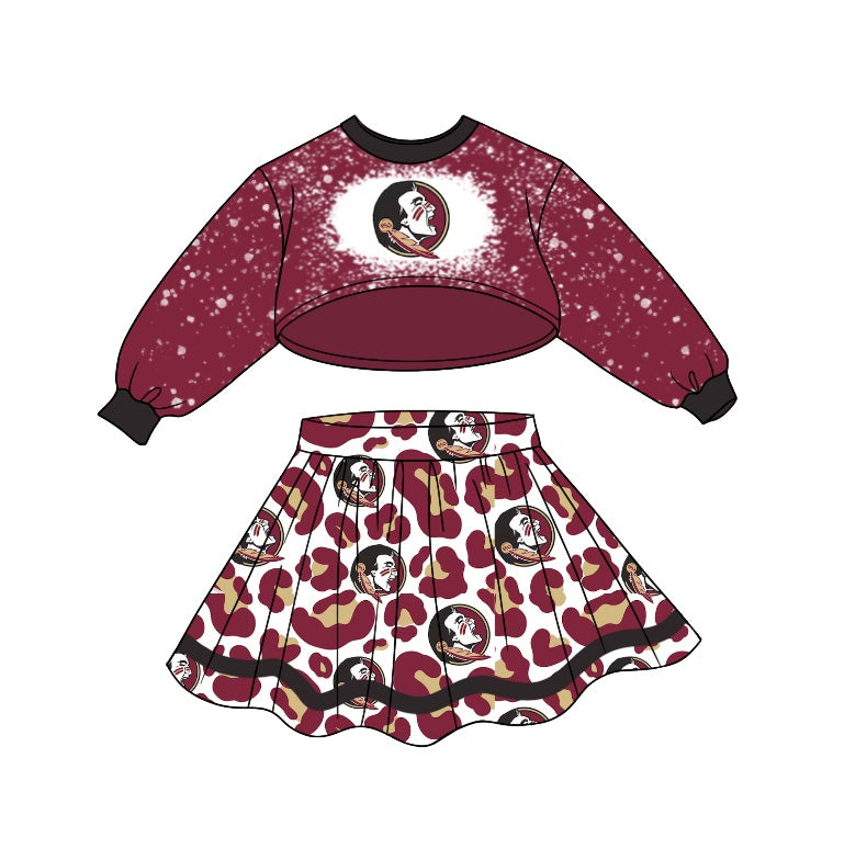 Baby Girl  Long Sleeves Tops Leopard Skirt Kids Team Outfit Moq 5