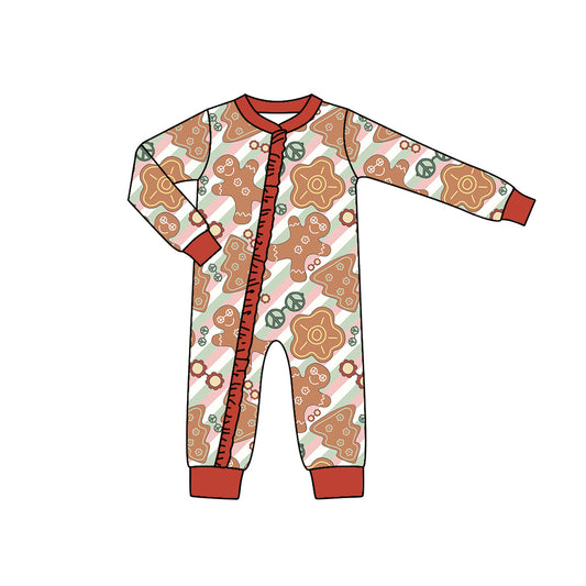 Baby Girl Long Sleeves Gingerbread Zipper Romper Moq 5