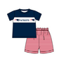 ( Moq 5 ) Baby Boys Toddler Short Sleeves Navy Shirt Stripes Shorts Team Summer Set