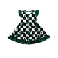 ( Moq 5 each style ) Baby Girl Toddler Team Green Bows Cheer Sibling Checked Dress Set 6.30