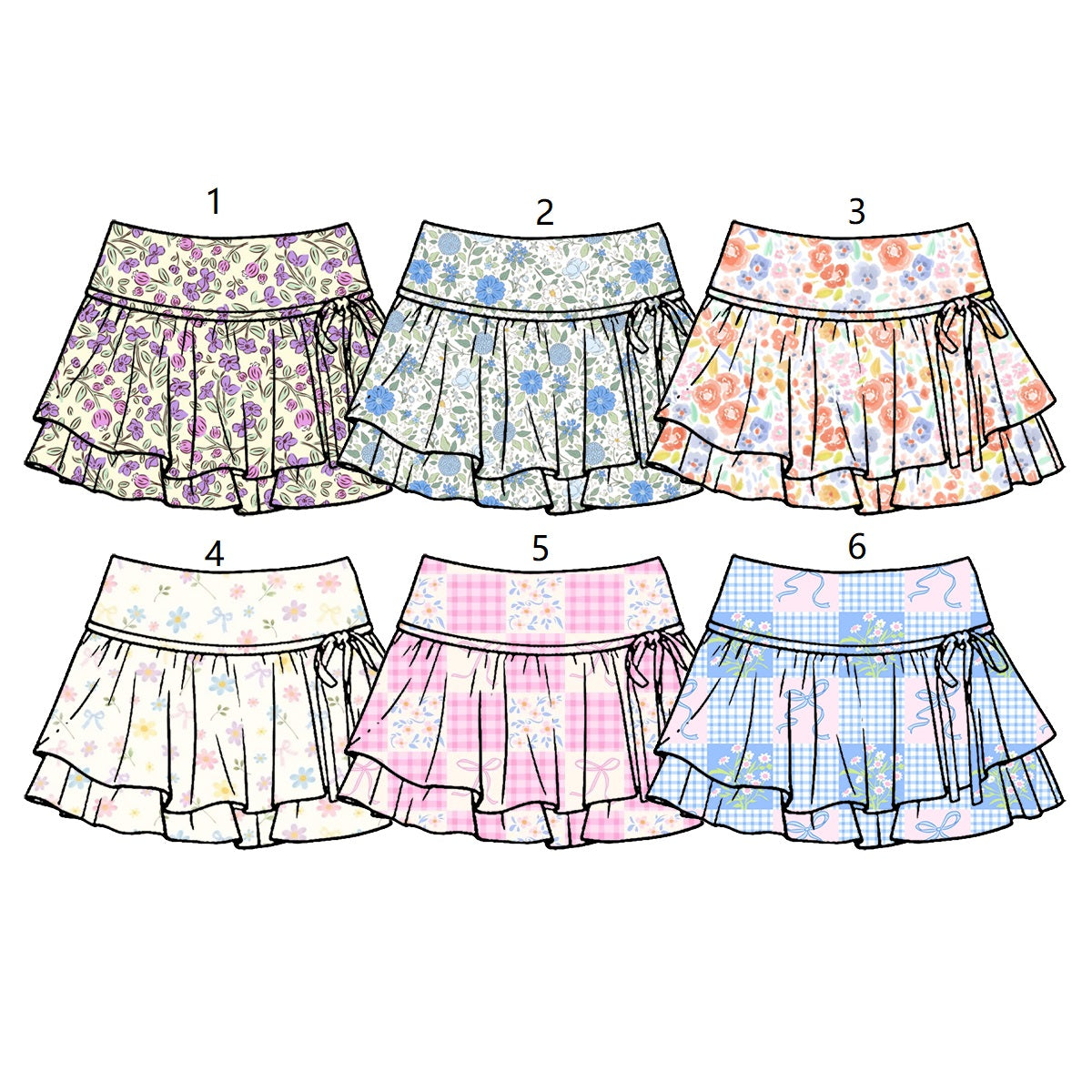 ( Moq 5 Each Style ) Sibling Baby Girls Toddler Floral Bows Ruffle Shorts Skirts Summer Clothes