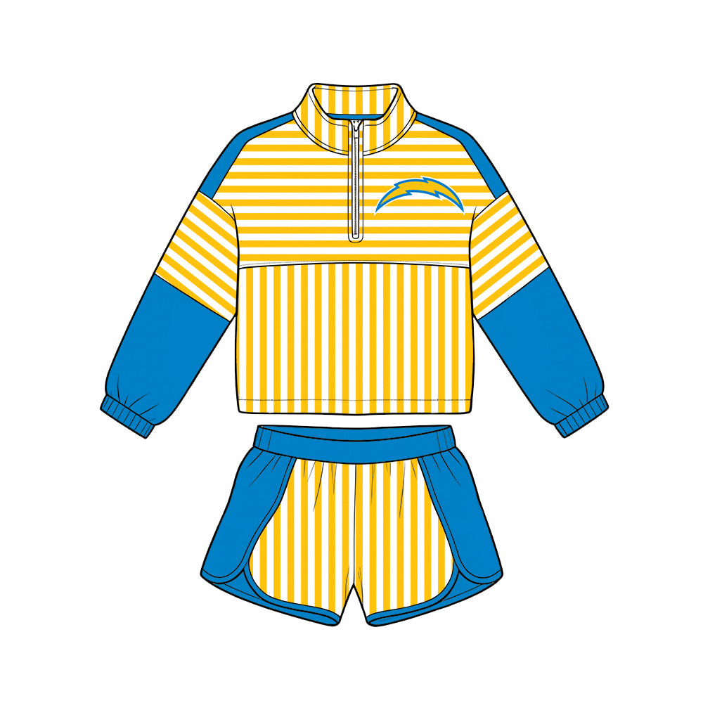 ( Moq 5 ) Baby Girls Kids Long Sleeves Zipper Pullover Stripes Shorts Team Set Clothes