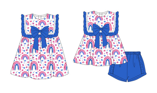 ( Moq 5 Each Style ) Baby Girl Floral Bows 4th Of July Sibling Dress Set 4.19