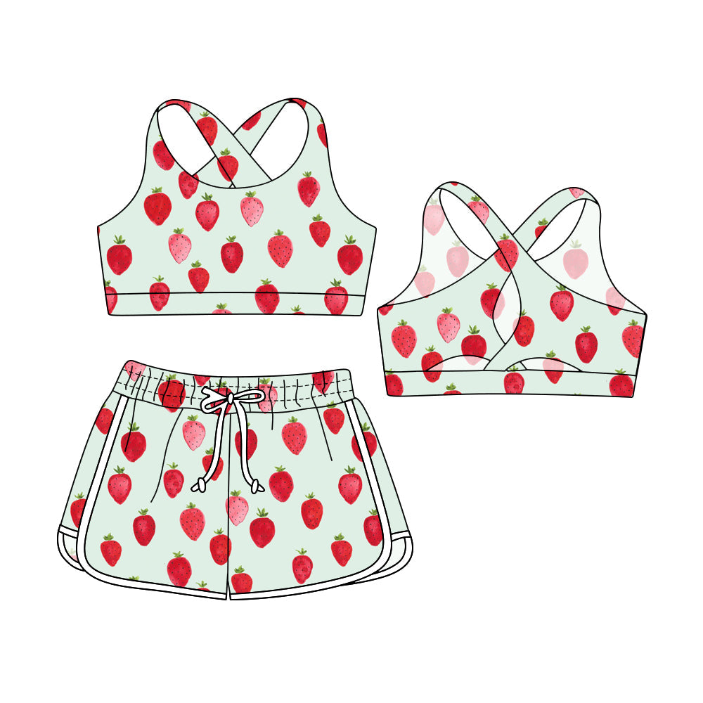 ( Moq 5 Each Style ) Baby Girl Sleeveless Lemon Strawberry Tops Shorts Sibling Swimsuit Set 3.29