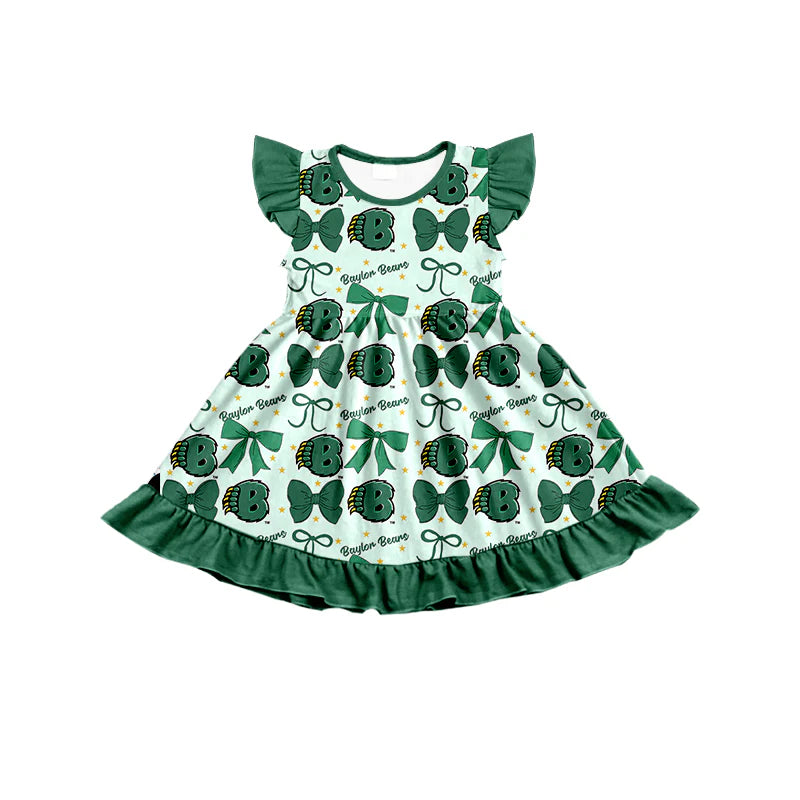 ( Moq 5 each style ) Baby Boy Girl Toddler Team Green Bows Sibling Shirt Dress Set 6.21