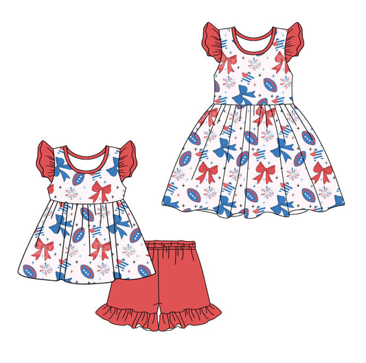 Baby Girl Football Bows July 4h Sibling Dress Set ( Moq 5 Each Style ) 12.24