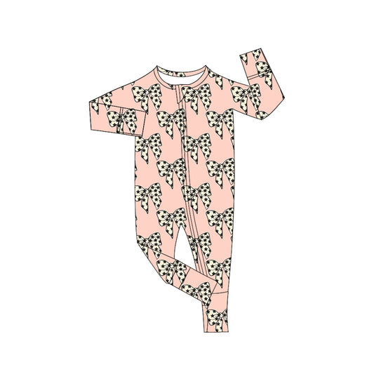 Baby Girl Stars Bows Zipper Pink Romper