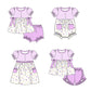 Baby Girl Short Sleeves Flower Plaid Purple Sibling Romper Dress Clothes Set ( Moq 5 Each Design )