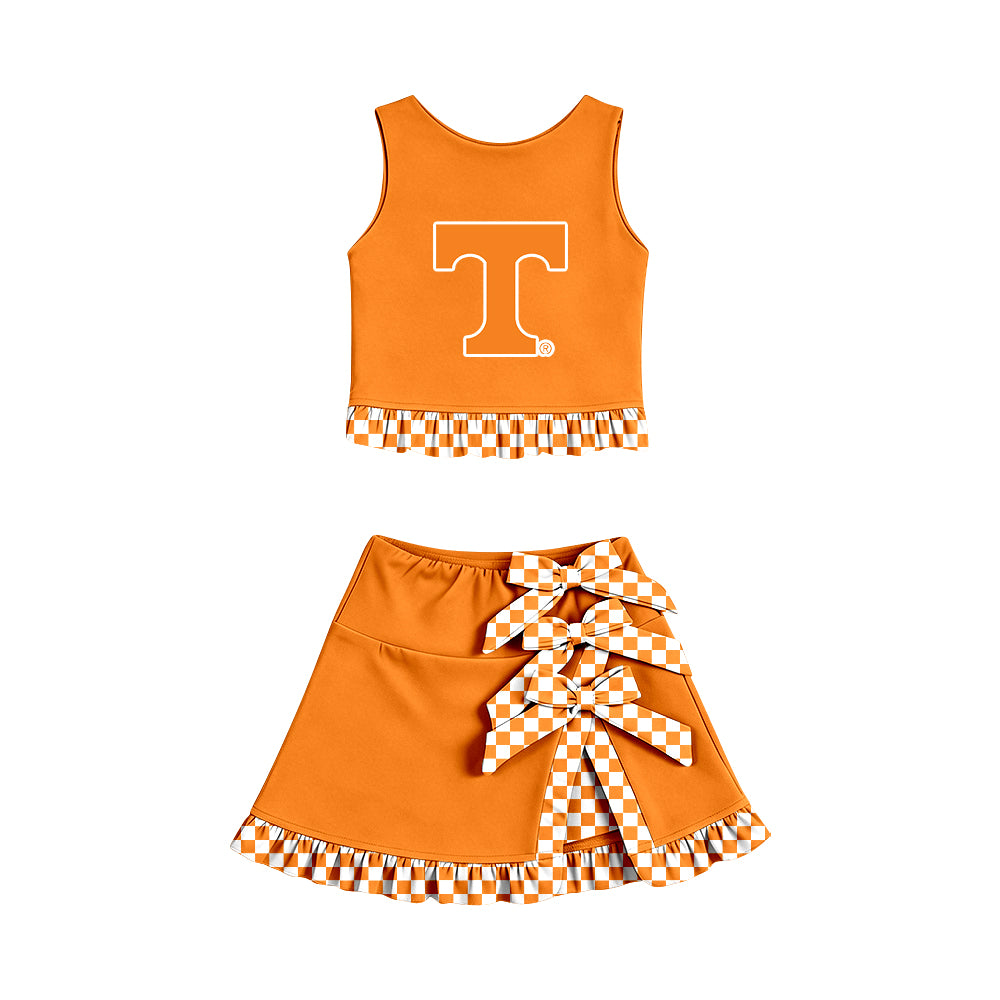( Moq 5 ) Baby Girls Kids Sleeveless Vest Bows Skirt Shorts Team Set Cheer Clothes