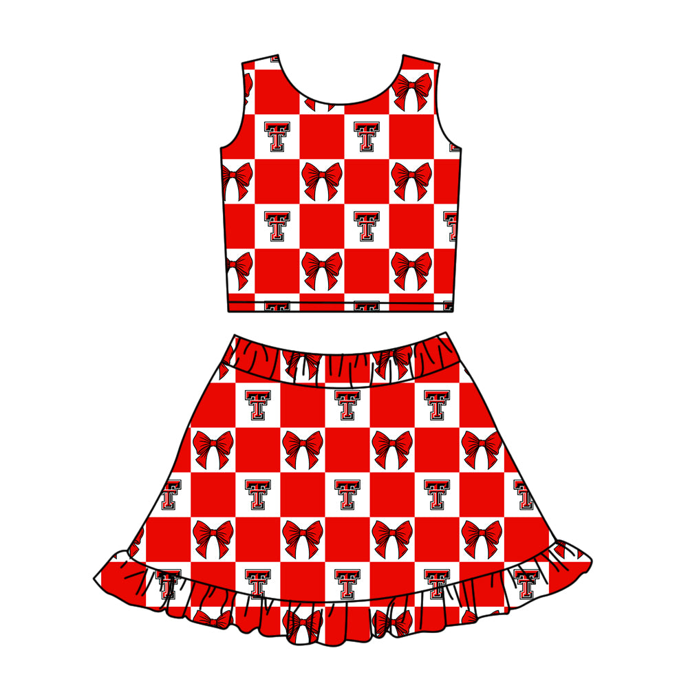 ( Moq 5 ) Baby Girls Kids TT Bows Checked Tops Shorts Ruffle Skirt Team Set