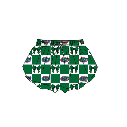 ( Moq 5 Each Style ) Kids Girls Adult Women Green Bows Plaid Team Shorts Sibling Mom and Me Yoga Clothes