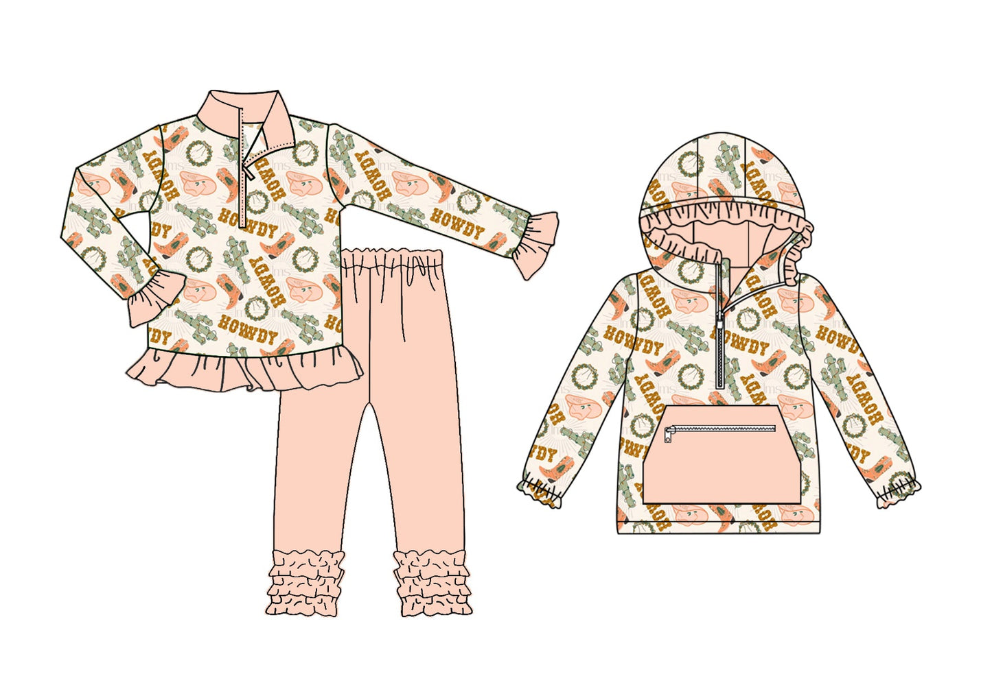 ( Moq 5 Each Style ) Baby Kids Toddler Western Howdy Boots Cactus Sibling Romper Shirt