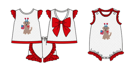 Baby Girl July 4th Dogs Flags Sibling Romper Set ( Moq 5 Each Style ) 1.8