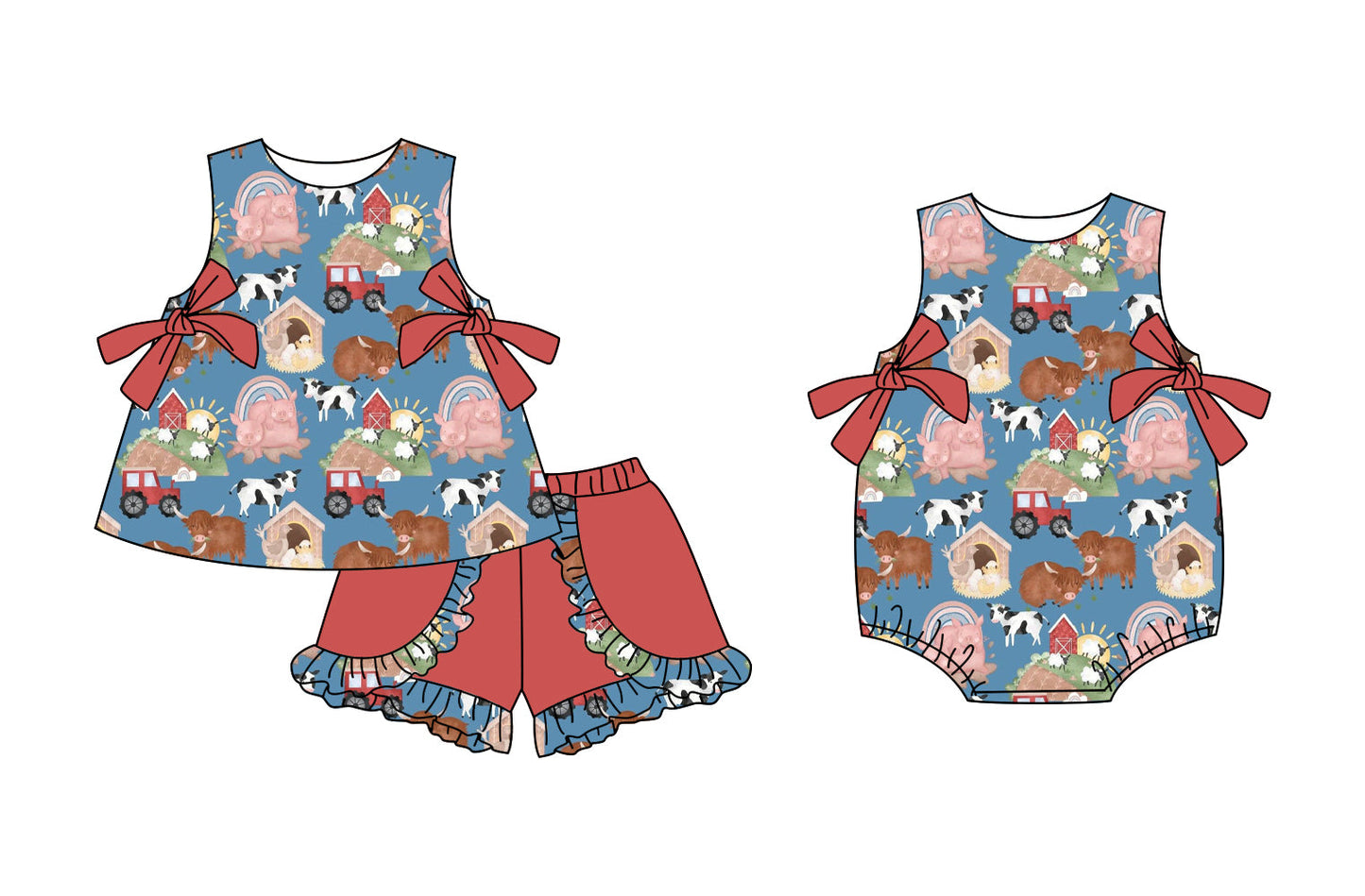 Baby Girl Farm Animals Bows Sibling Romper Set ( Moq 5 Each Style ) 3.3