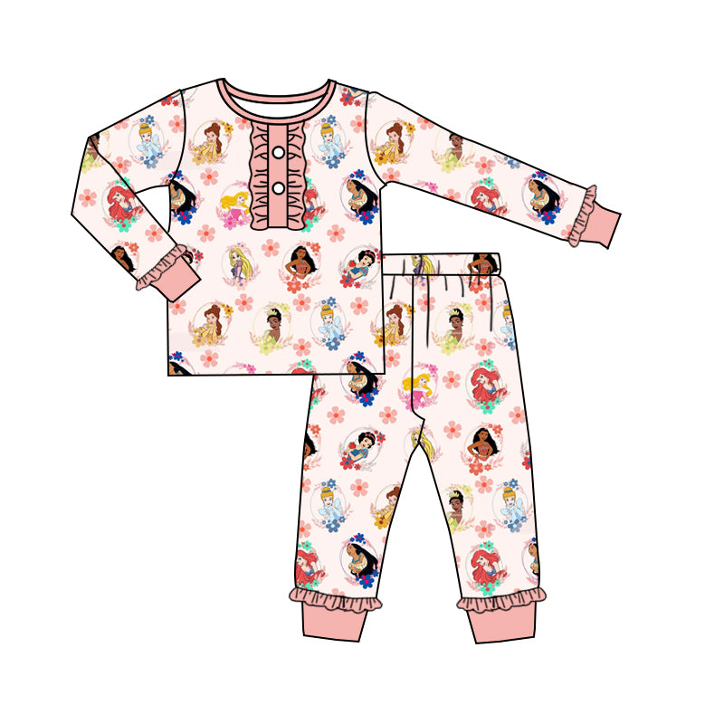 Baby Girl Toddler Long Sleeves Princess Flower Shirt Pants Pajamas Set