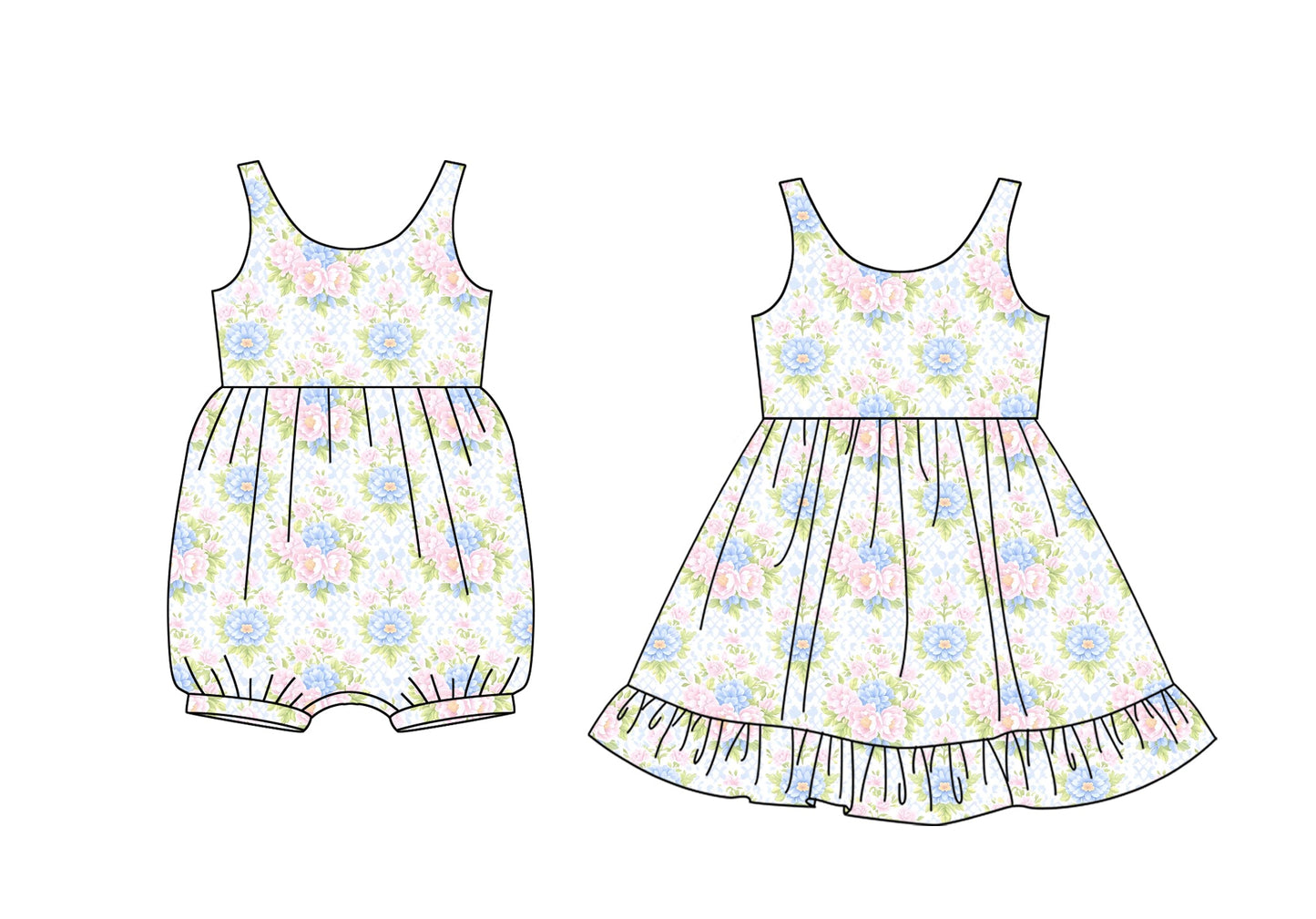 Baby Girl Sleeveless Flower Sibling Jumpsuit Dress ( Moq 5 Each Style ) 1.21