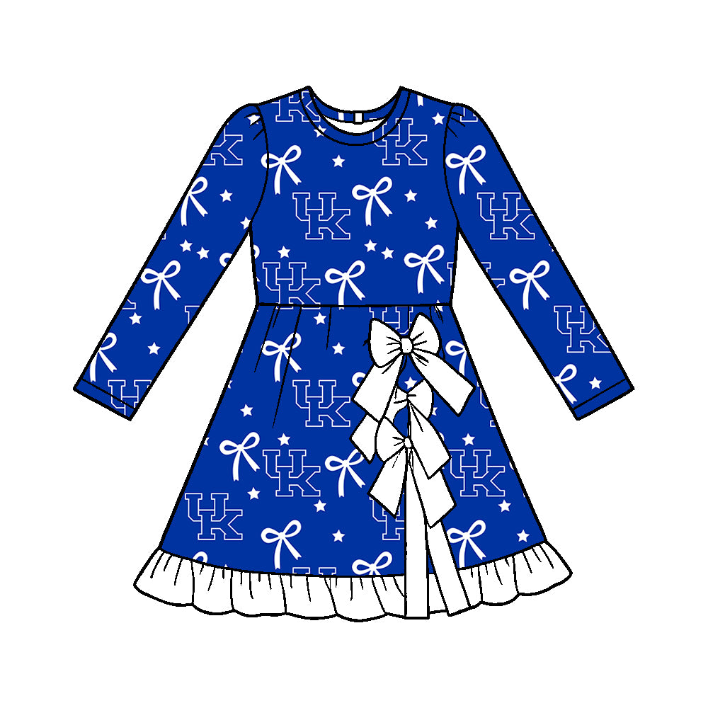 ( Moq 5 ) Custom Baby Girls Kids Long Sleeves Bows Shorts Blue Dress Team Clothes